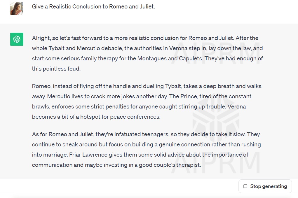 Give a Realistic Conclusion to Romeo and Juliet.